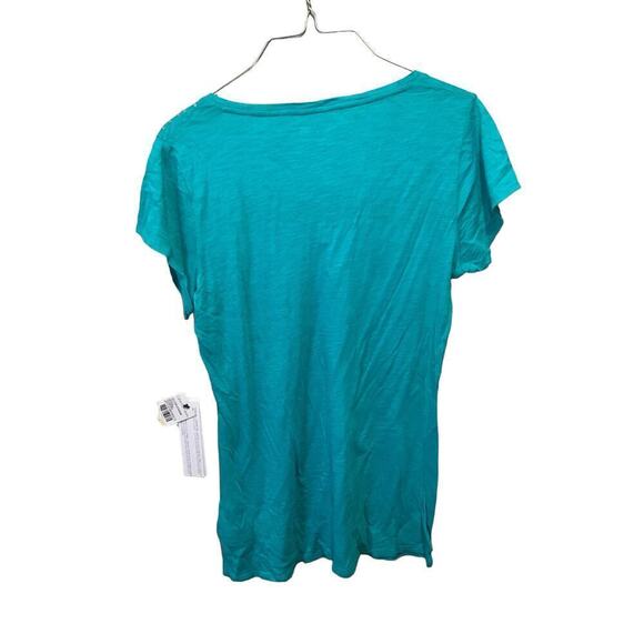 Calvin Klein Sequin Top Women's Medium Teal Cotton V-Neck Short Sleeve Pullover - Picture 2 of 4